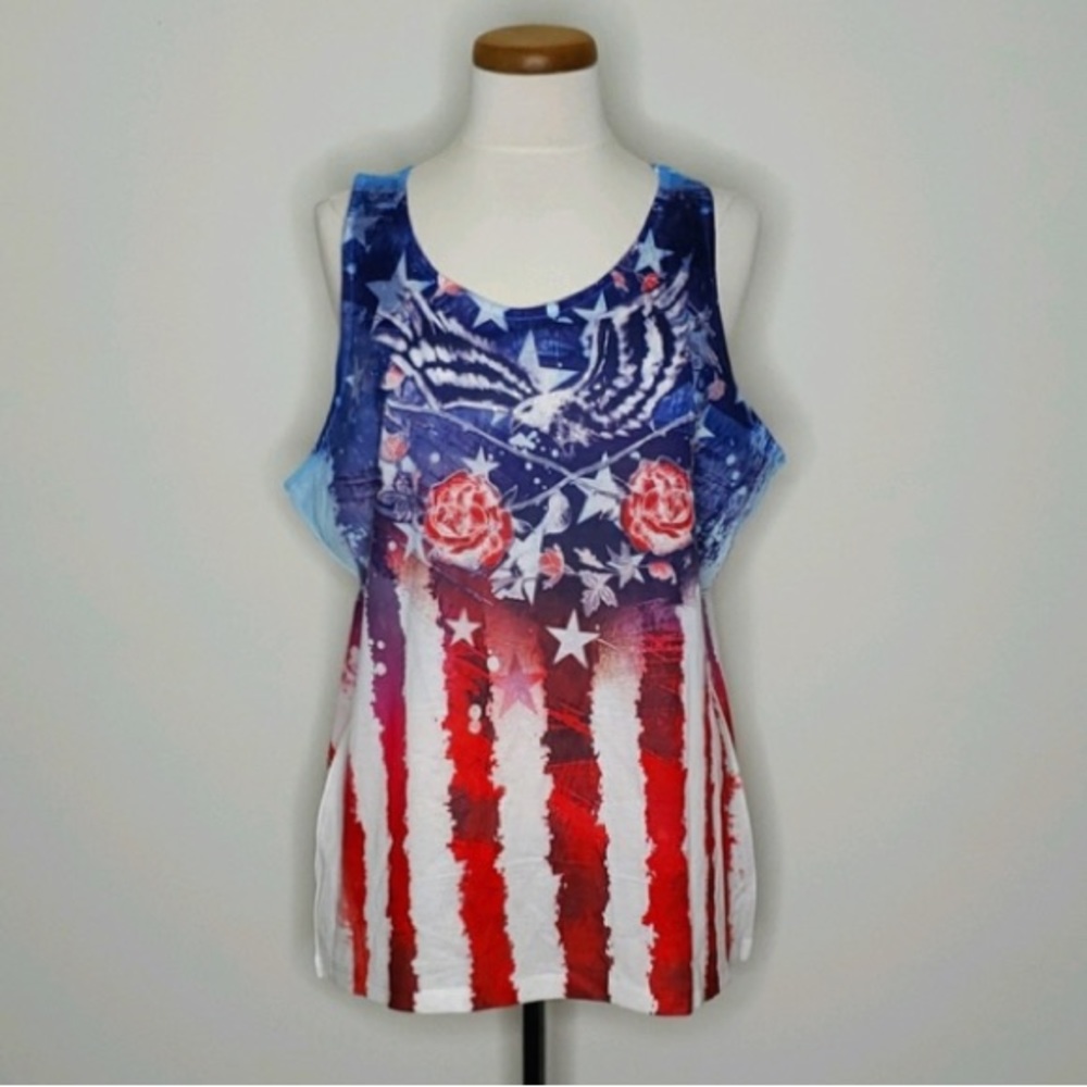 🇺🇸 No Boundaries Women’s Tank Top| Patriotic, XL/XG (16-18), USA Flag & 🌹